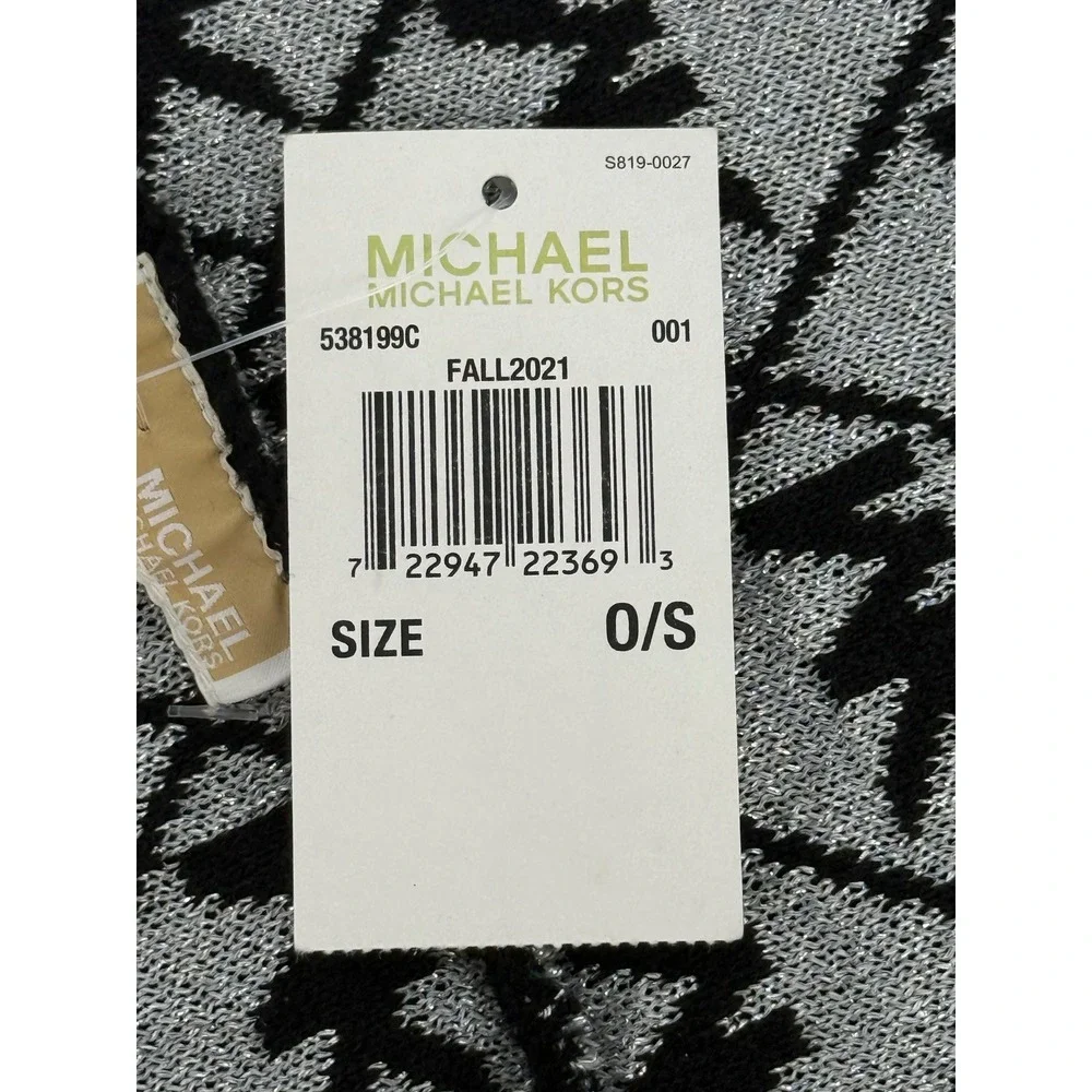 Michael Kors Womens Black Silver Metallic MK Logo Infinity Scarf Sz OS NEW